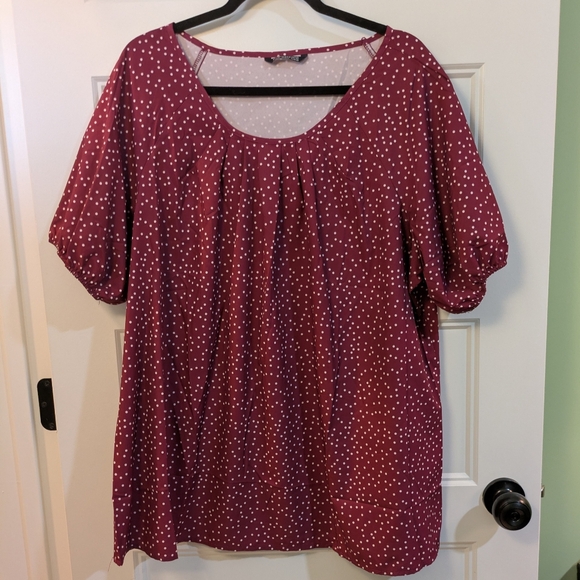 BloomChic Tops - BloomChic Burgundy Polka Dot Scoop Neck Blouse